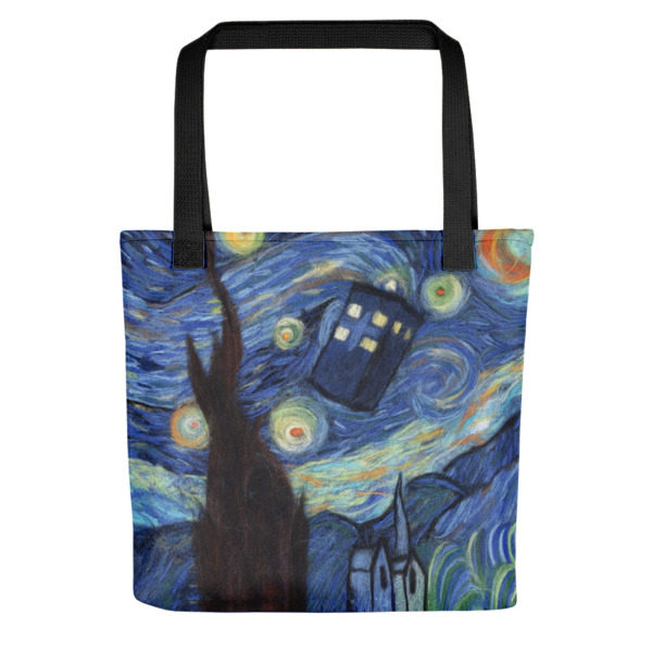 Doctor Who Tardis Tote Bag "Starry Night", Reusable Grocery Shopping Tote Bag, Fabric Shoulder Bag