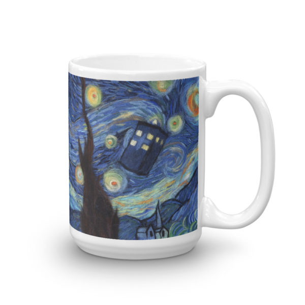 Ceramic Coffee Mug "Starry Night", Van Gogh Mug, Tardis Mug, Doctor Who Mug