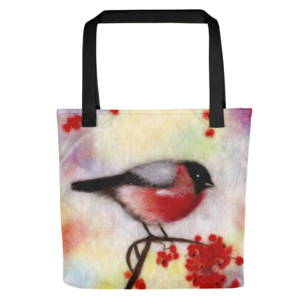 Bird Tote Bag "Colorful Bullfinch", Reusable Grocery Shopping Tote Bag, Fabric Shoulder Bag