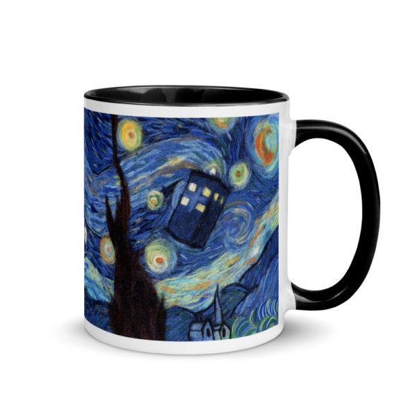 Ceramic Coffee Mug With Color Inside "Starry Night", Van Gogh Mug, Tardis Mug, Doctor Who Mug