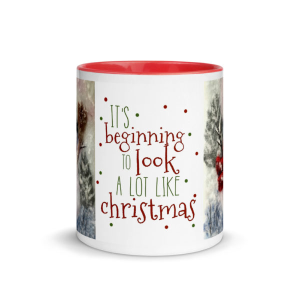 Ceramic Coffee Mug With Color Inside "Snowman With A Broom", Snowman Mug, Christmas Mug
