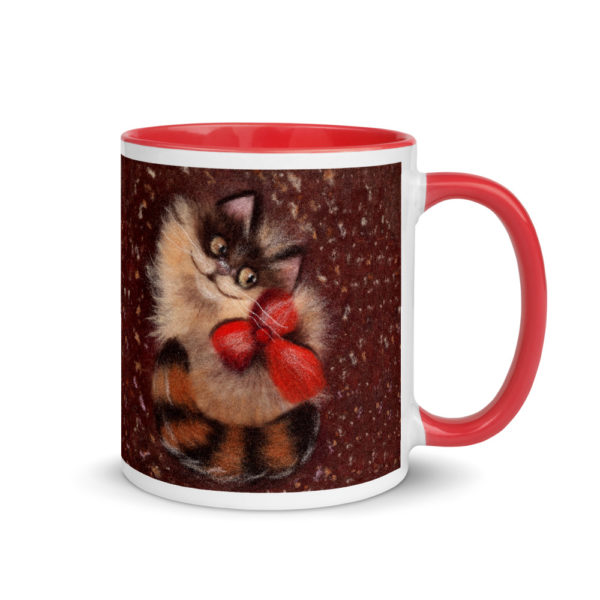 Ceramic Coffee Mug With Color Inside "Ginger Cat", Animal Mug, Cat Tea Mug