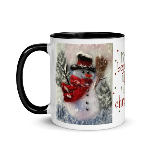 Ceramic Coffee Mug With Color Inside "Snowman With A Broom", Snowman Mug, Christmas Mug