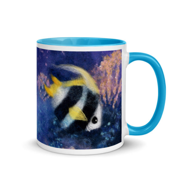 Ceramic Coffee Mug With Color Inside "Fish Under The Sea", Fish Mug, Nautical Tea Mug