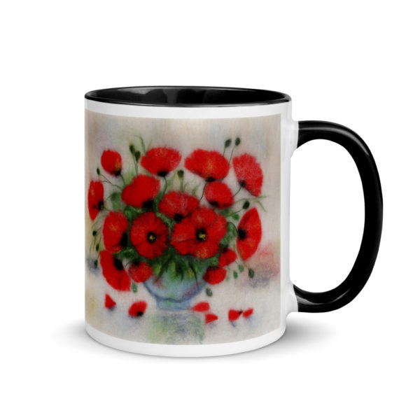 Ceramic Coffee Mug With Color Inside "Bouquet Of Poppies", Floral Mug, Poppies Flowers Tea Mug