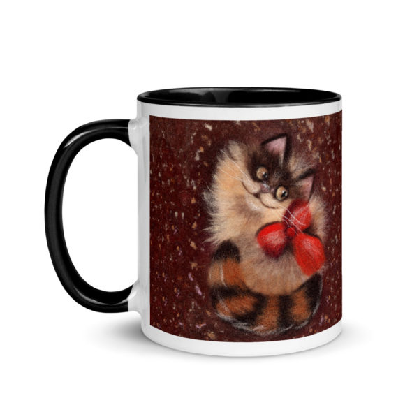Ceramic Coffee Mug With Color Inside "Ginger Cat", Animal Mug, Cat Tea Mug