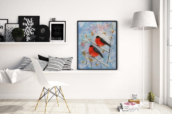 Bird Print Wall Art Decor "Two Bullfinches" Unique Gift For Bird Lovers