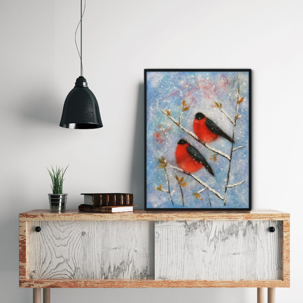 Bird Print Wall Art Decor "Two Bullfinches" Unique Gift For Bird Lovers
