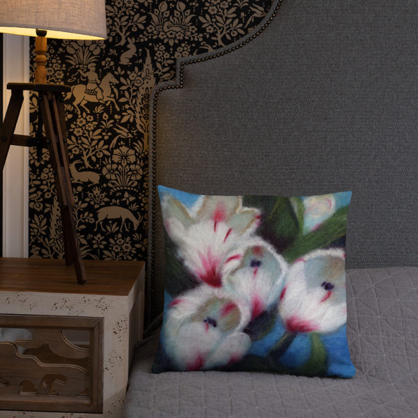 Floral Decorative Throw Pillow "White Tulips", Flower Accent Pillow For Couch, Sofa, Chair, Bed