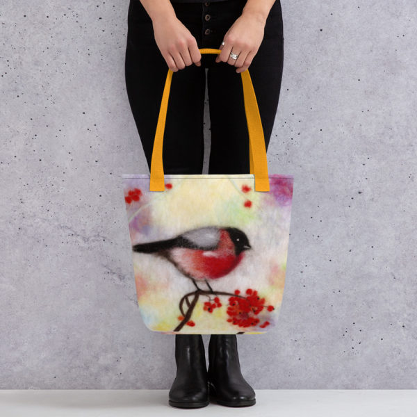 Bird Tote Bag "Colorful Bullfinch", Reusable Grocery Shopping Tote Bag, Fabric Shoulder Bag