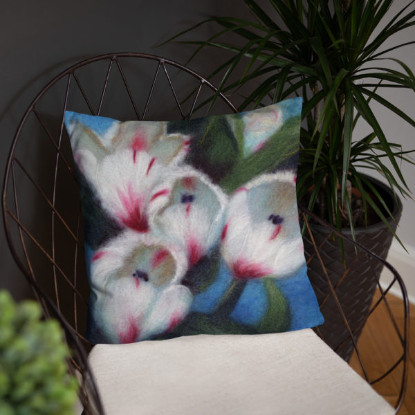 Floral Decorative Throw Pillow "White Tulips", Flower Accent Pillow For Couch, Sofa, Chair, Bed