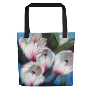 Floral Tote Bag "White Tulips", Reusable Grocery Shopping Tote Bag, Fabric Shoulder Bag