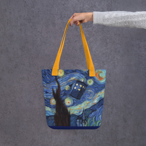 Doctor Who Tardis Tote Bag "Starry Night", Reusable Grocery Shopping Tote Bag, Fabric Shoulder Bag