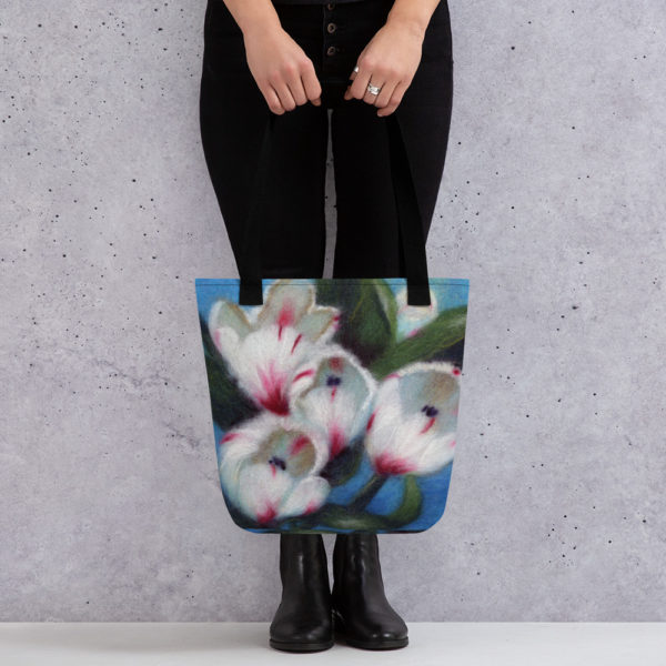 Floral Tote Bag "White Tulips", Reusable Grocery Shopping Tote Bag, Fabric Shoulder Bag