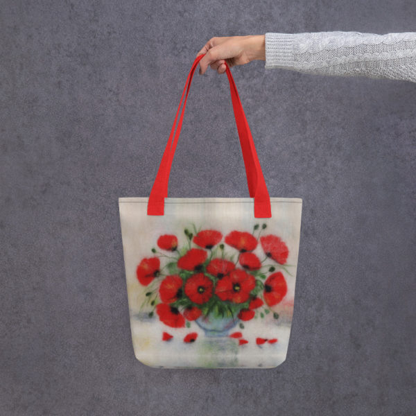 Floral Tote Bag "Bouquet Of Poppies", Reusable Grocery Shopping Tote Bag, Fabric Shoulder Bag