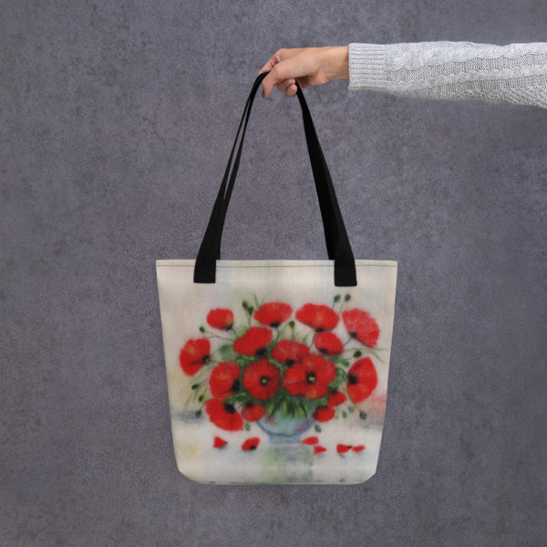 Floral Tote Bag "Bouquet Of Poppies", Reusable Grocery Shopping Tote Bag, Fabric Shoulder Bag