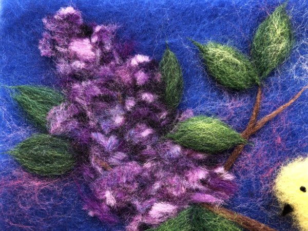 Wool Painting "Birds On Branches Of Lilacs" by Oksana Ball
