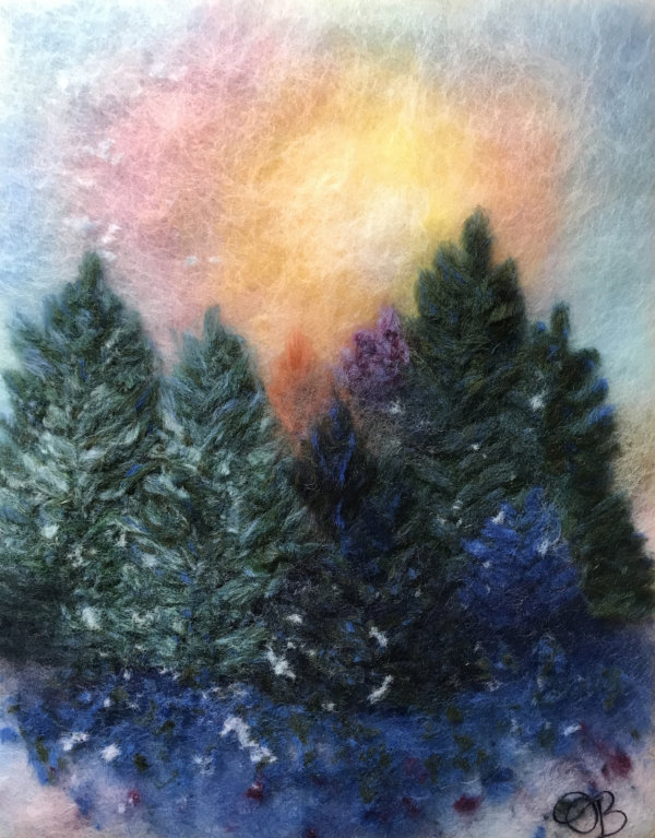 Wool Painting "Sunset In The Forest" by Oksana Ball
