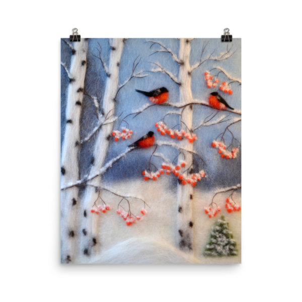 Poster "Bullfinches In A Birch Grove" | Artist Oksana Ball