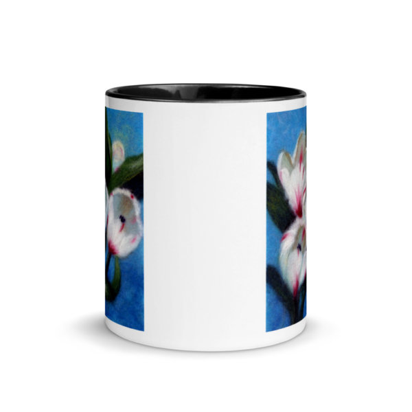 Ceramic Coffee Mug With Color Inside "White Tulips", Floral Mug, White Tulips Flowers Mug