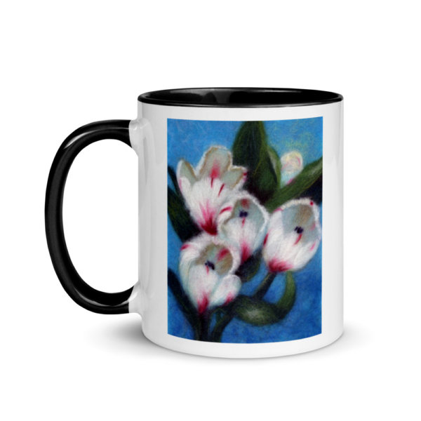 Ceramic Coffee Mug With Color Inside "White Tulips", Floral Mug, White Tulips Flowers Mug