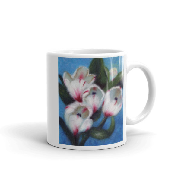 Ceramic Coffee Mug "White Tulips", Floral Mug, White Tulips Flowers Mug