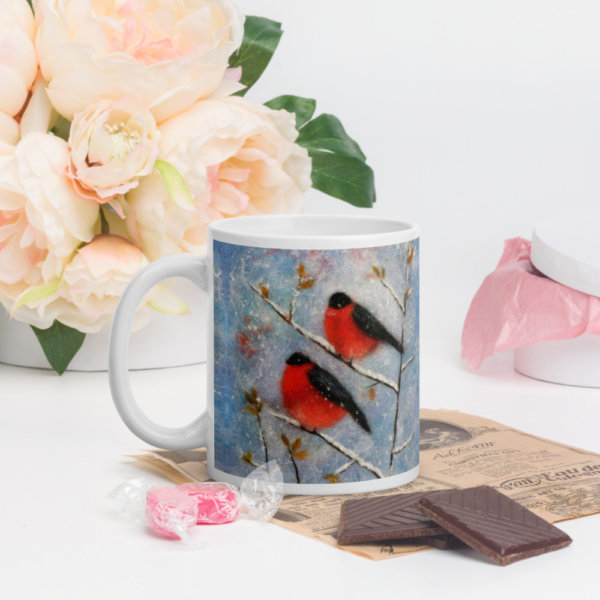 Ceramic Coffee Mug "Two Bullfinches", Bird Mug