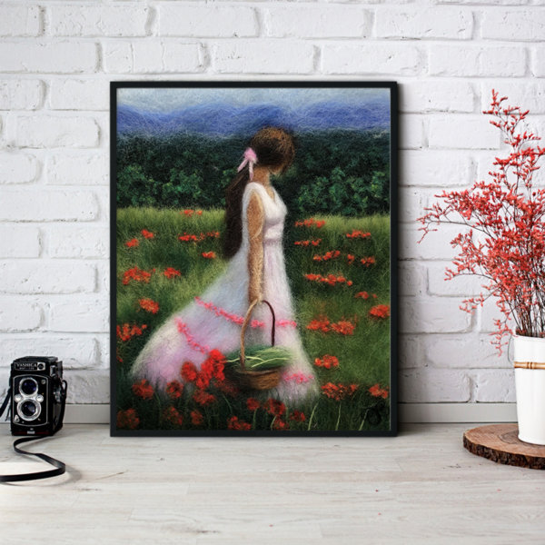 Landscape Print Girl In Poppy Field Poster Nature Wall Art Decor