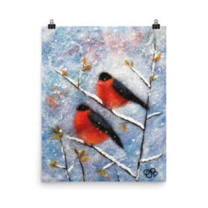 Winter Birds Print Wildlife Poster Bullfinches