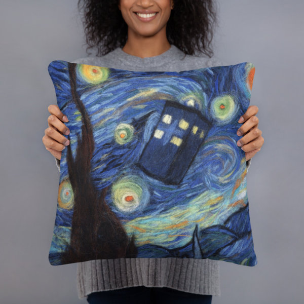 Doctor Who Decorative Throw Pillow "Starry Night", Tardis Accent Pillow For Couch, Sofa, Chair, Bed
