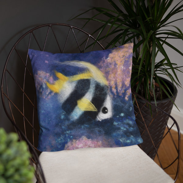 Nautical Decorative Throw Pillow "Fish Under The Sea", Fish Accent Pillow For Couch, Sofa, Chair, Bed