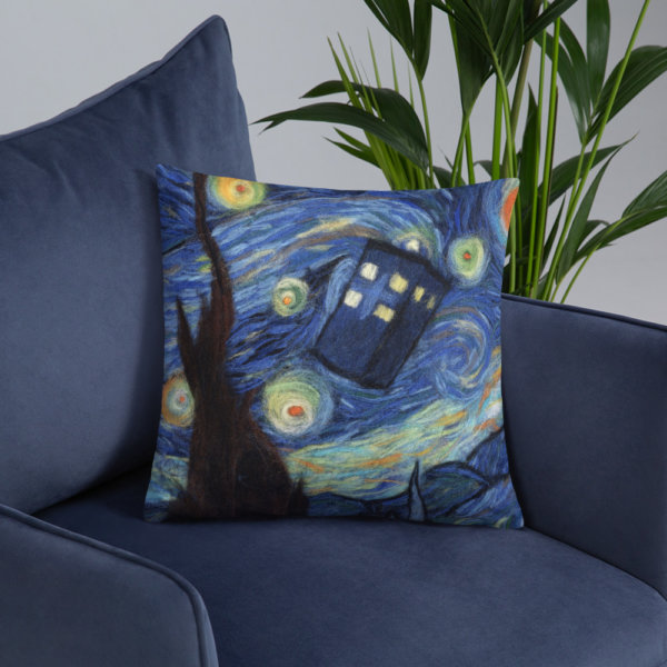 Doctor Who Decorative Throw Pillow "Starry Night", Tardis Accent Pillow For Couch, Sofa, Chair, Bed