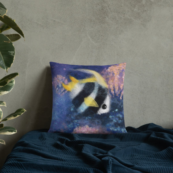 Nautical Decorative Throw Pillow "Fish Under The Sea", Fish Accent Pillow For Couch, Sofa, Chair, Bed