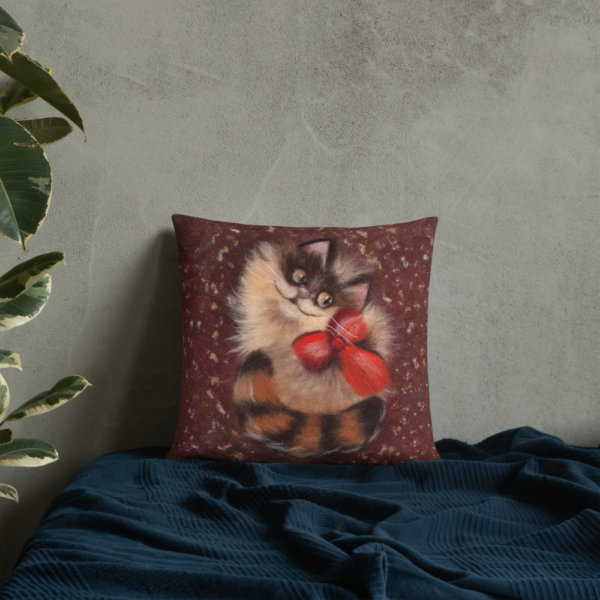 Animal Print Decorative Throw Pillow "Ginger Cat", Cat Accent Pillow For Couch, Sofa, Chair, Bed