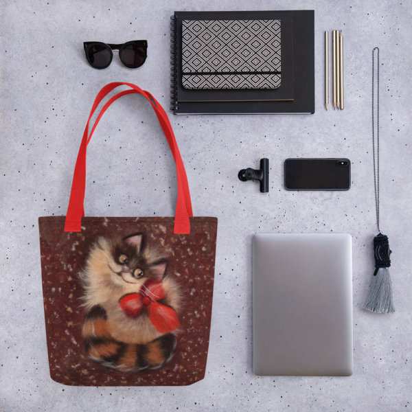 Animal Print Tote Bag "Ginger Cat", Reusable Grocery Shopping Tote Bag, Fabric Shoulder Bag