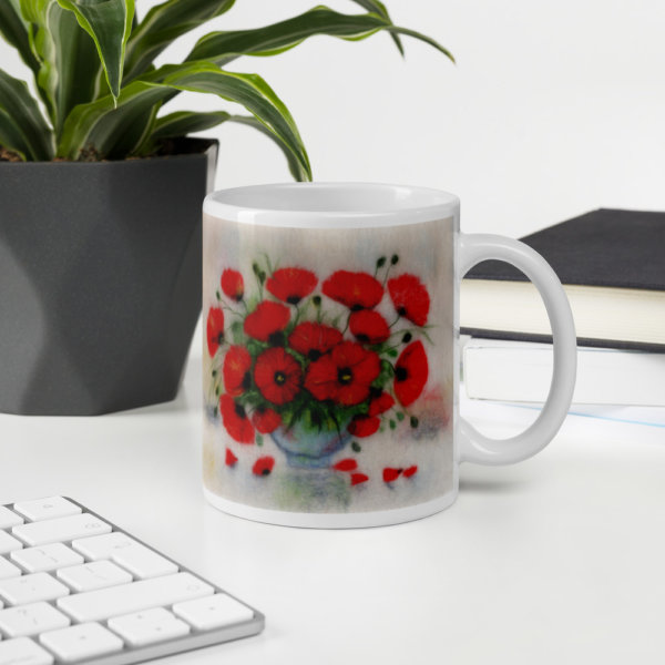 Ceramic Coffee Mug "Bouquet Of Poppies", Floral Mug, Red Poppies Flowers Mug