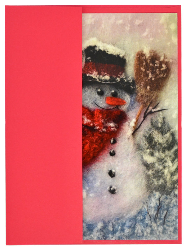 Christmas Greeting Card "Snowman With A Broom" With Envelope Blank Inside
