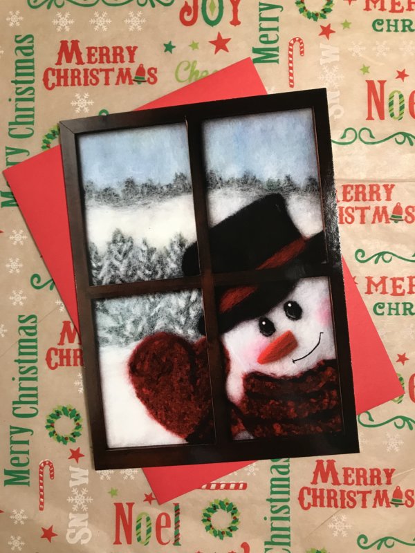 Christmas Greeting Card "Snowman Looking In Window" With Envelope Blank Inside