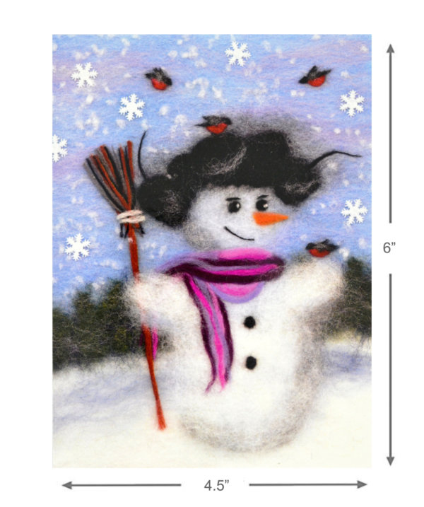 Christmas Greeting Card "Snowman With Bullfinches" With Envelope Blank Inside