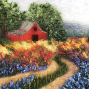 Wool Painting "Red Barn" by Oksana Ball