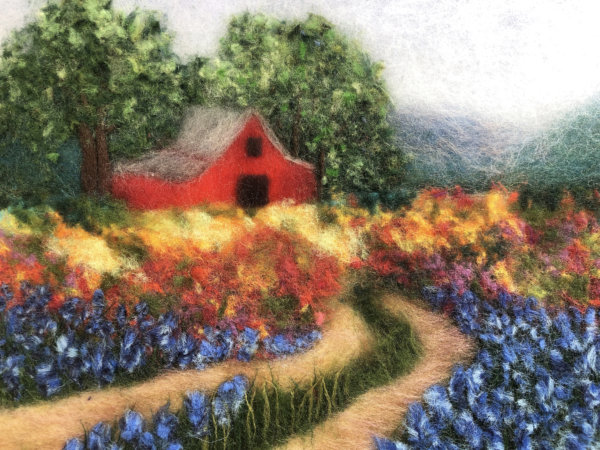 Wool Painting "Red Barn" by Oksana Ball