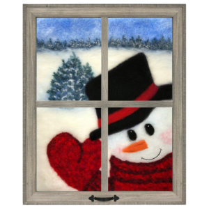 Wool Painting "Snowman Looking In Window" by Oksana Ball