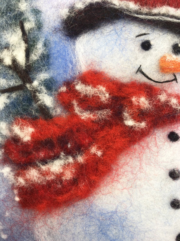 Wool Painting "Snowman With A Broom" by Oksana Ball