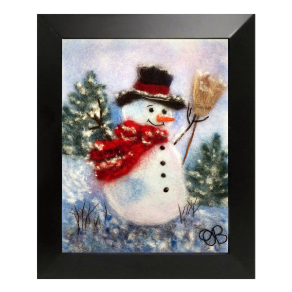 Wool Painting "Snowman With A Broom" by Oksana Ball