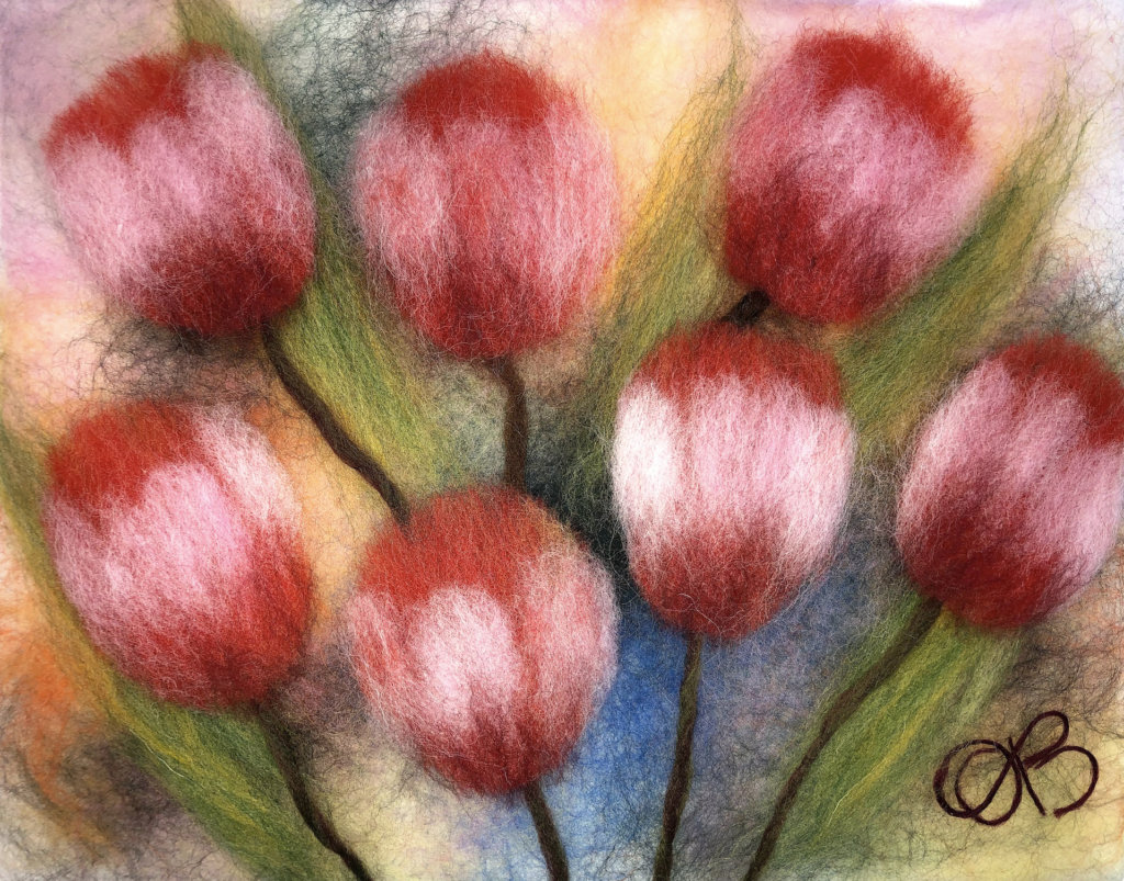 Original Wool Painting "Tulips" by Oksana Ball
